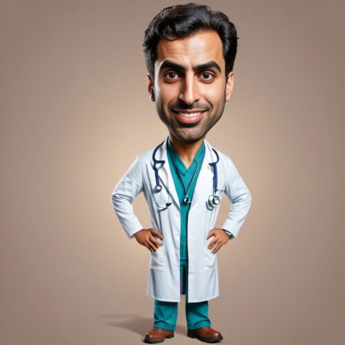 Full Body Caricature of a Middle-Eastern Veterinarian