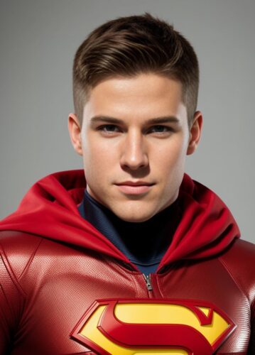 Front-facing shot of a young man superhero styled like Robin