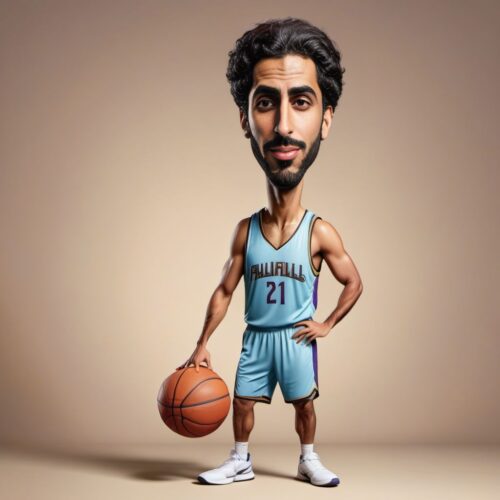 Caricature of a Young Middle-Eastern Man as a Basketball Player