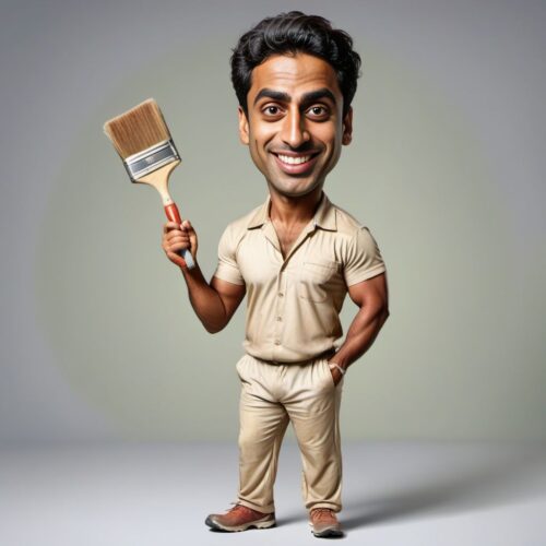 Funny Caricature of a Young South Asian Man as a Painter