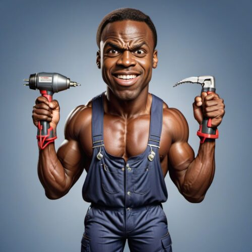 Young, muscular Black man caricature as an electrician