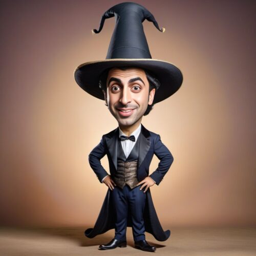 Full Body Caricature of a Young Middle-Eastern Magician