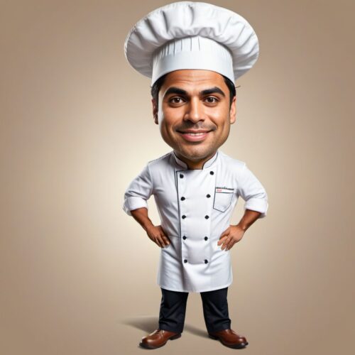 Full Body Caricature of a Young Hispanic Chef