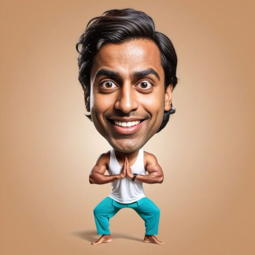 Funny Caricature of a Young South Asian Yoga Instructor
