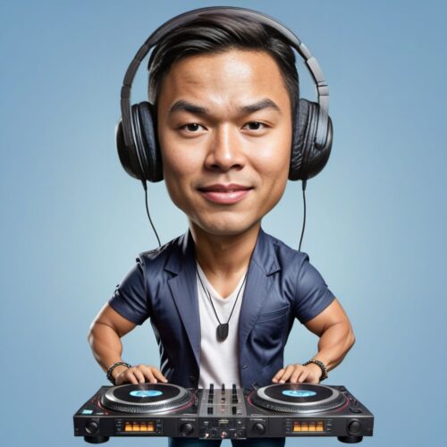 Caricature of a Young Asian DJ