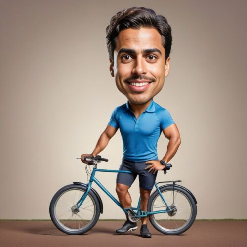 Caricature of a Young Hispanic Man as a Cyclist