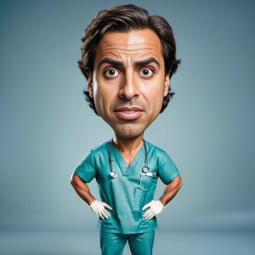 Funny Caricature of a Young Hispanic Surgeon