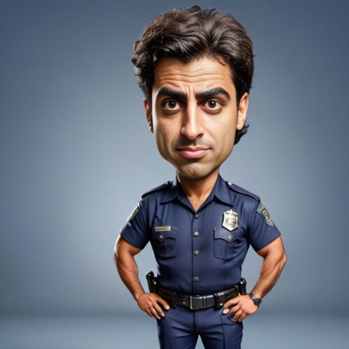 Caricature of a Young Middle-Eastern Police Officer