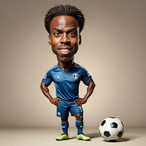 Caricature of a Young Handsome Black Man as a Soccer Player