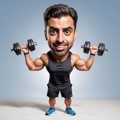 Full Body Caricature of a Young Middle-Eastern Personal Trainer