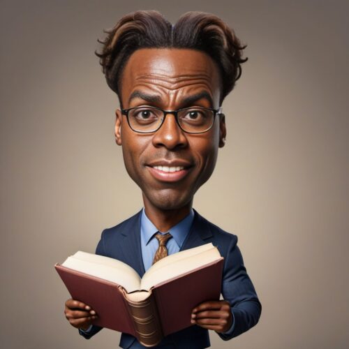 Caricature of a Young Handsome Black Man as a Librarian