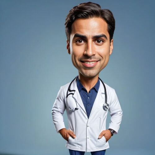Full Body Caricature of a Young Hispanic Veterinarian