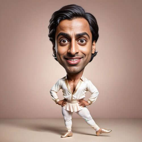 Funny Caricature of a South Asian Man as a Ballet Dancer