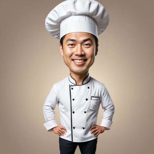 Caricature of a Young Asian Chef