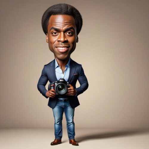 Young handsome Black man caricature as a photographer