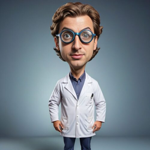 Full Body Caricature of a Young Scientist