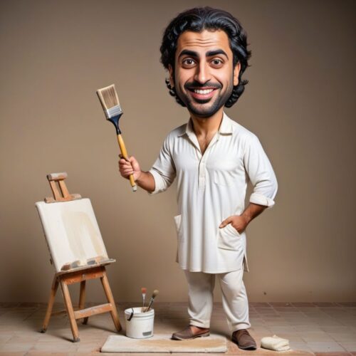 Funny Caricature of a Young Middle-Eastern Painter
