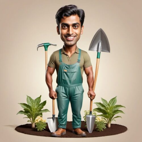 Caricature of a Young South Asian Gardener