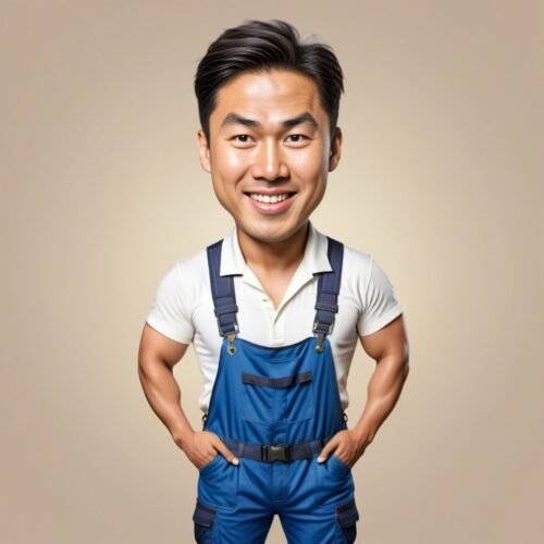 Young handsome Asian man caricature as an electrician