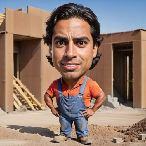 Full Body Caricature of a Young Hispanic Builder
