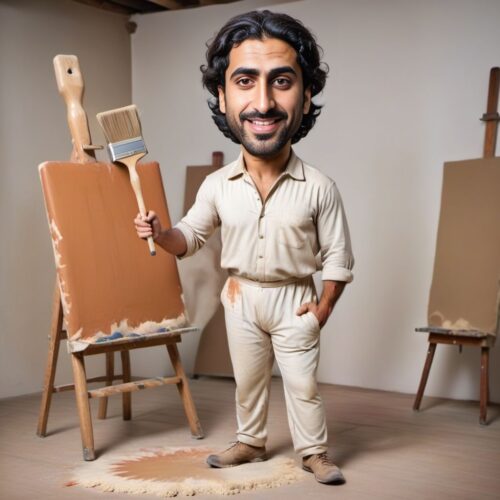 Caricature of a Young Middle-Eastern Man as a Painter