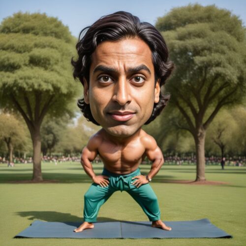 Funny Caricature of a Young South Asian Yoga Instructor