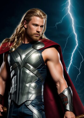 Young Man Superhero Styled like Thor