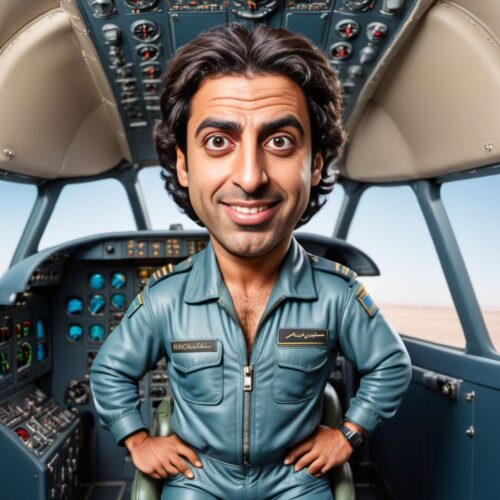 Funny Caricature of a Young Middle-Eastern Pilot