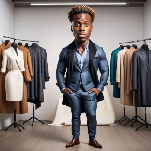 Full Body Caricature of a Young Handsome Black Man as a Fashion Designer