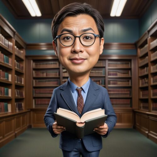 Full Body Caricature of a Young Asian Librarian