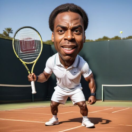 Funny Caricature of a Young Black Tennis Player