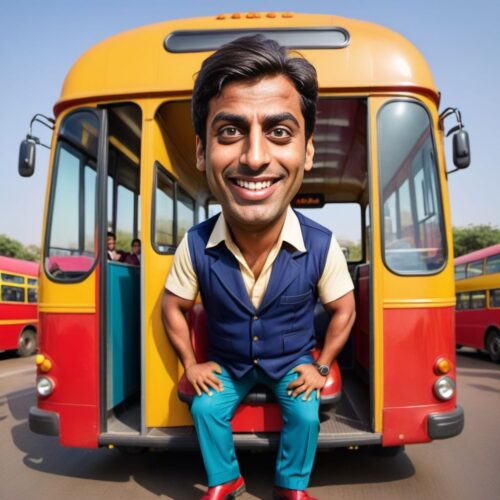 Funny Caricature of a South Asian Bus Driver
