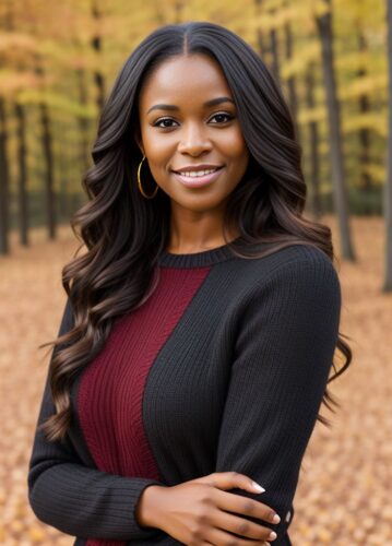 Happy Black Brunette Woman Thanksgiving Photoshoot Portrait