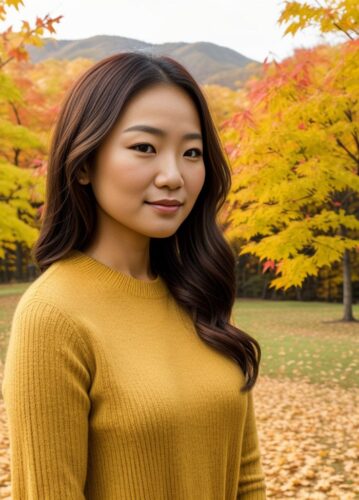 East Asian Woman in Thanksgiving-Themed Outdoor Portrait