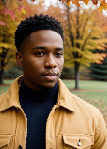 Young Black Man in Thanksgiving-Themed Outdoor Autumn Photoshoot