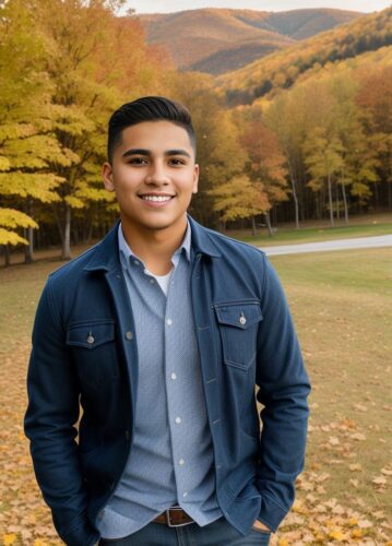 Young Hispanic man in a Thanksgiving outdoor photoshoot