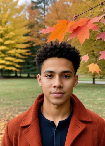 Mixed Race Young Man in Thanksgiving Setting Outdoors