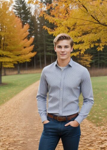 Caucasian Young Man with Rustic Thanksgiving Setting