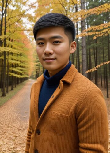 Asian Young Man in Thanksgiving-Themed Portrait