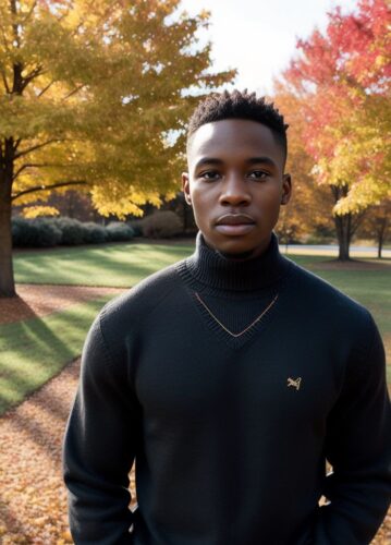 Black Young Man in Warm Sweater for Thanksgiving Photoshoot
