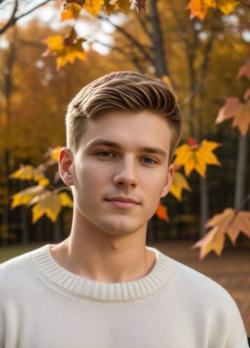 White young man in a stylish sweater for a Thanksgiving portrait