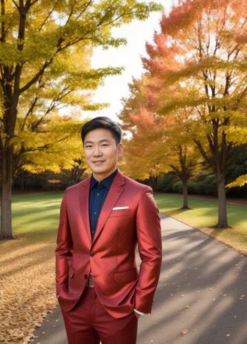 Asian Man in Festive Thanksgiving Outfit