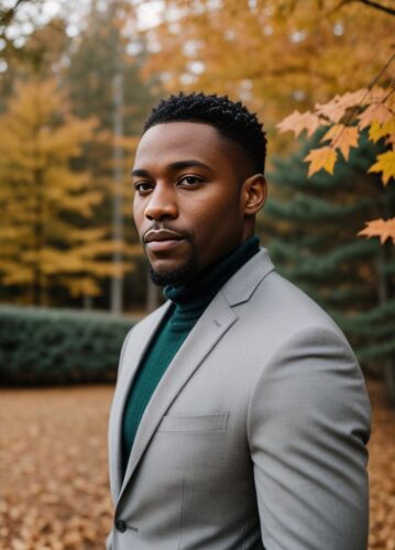 Black man in a stylish outfit for a Thanksgiving portrait