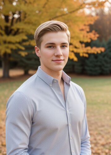 White young man in a professional outdoor portrait for Thanksgiving