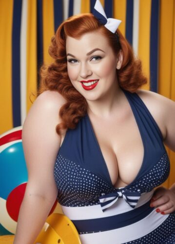 Plus-Size Pin-Up Swimsuit Model in Nautical Setting