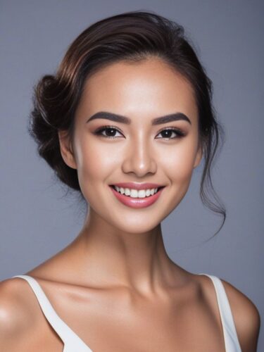 Smiling Eurasian Woman with Chic Makeup