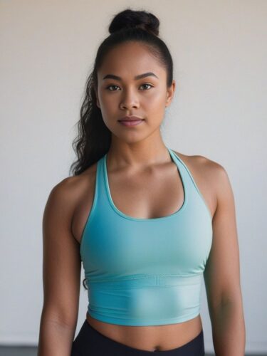 Half Portrait of a Young Pacific Islander Woman in Yoga Gear