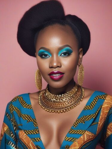 Beaming West African Woman with Bold Makeup