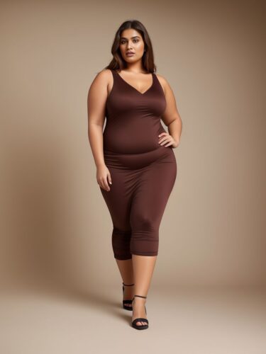 Middle-Eastern Plus Size Fashion Model in Rust-Colored Apparel