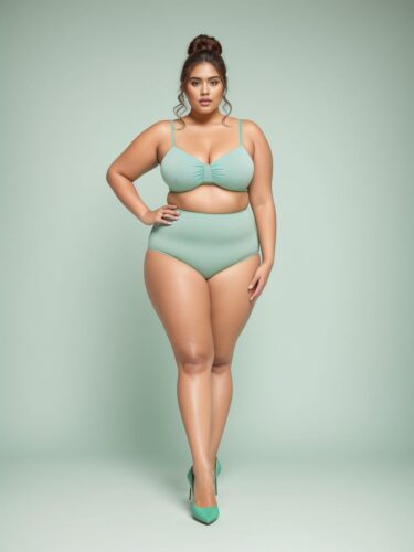 Latina Plus Size Fashion Model in Forest Green Apparel